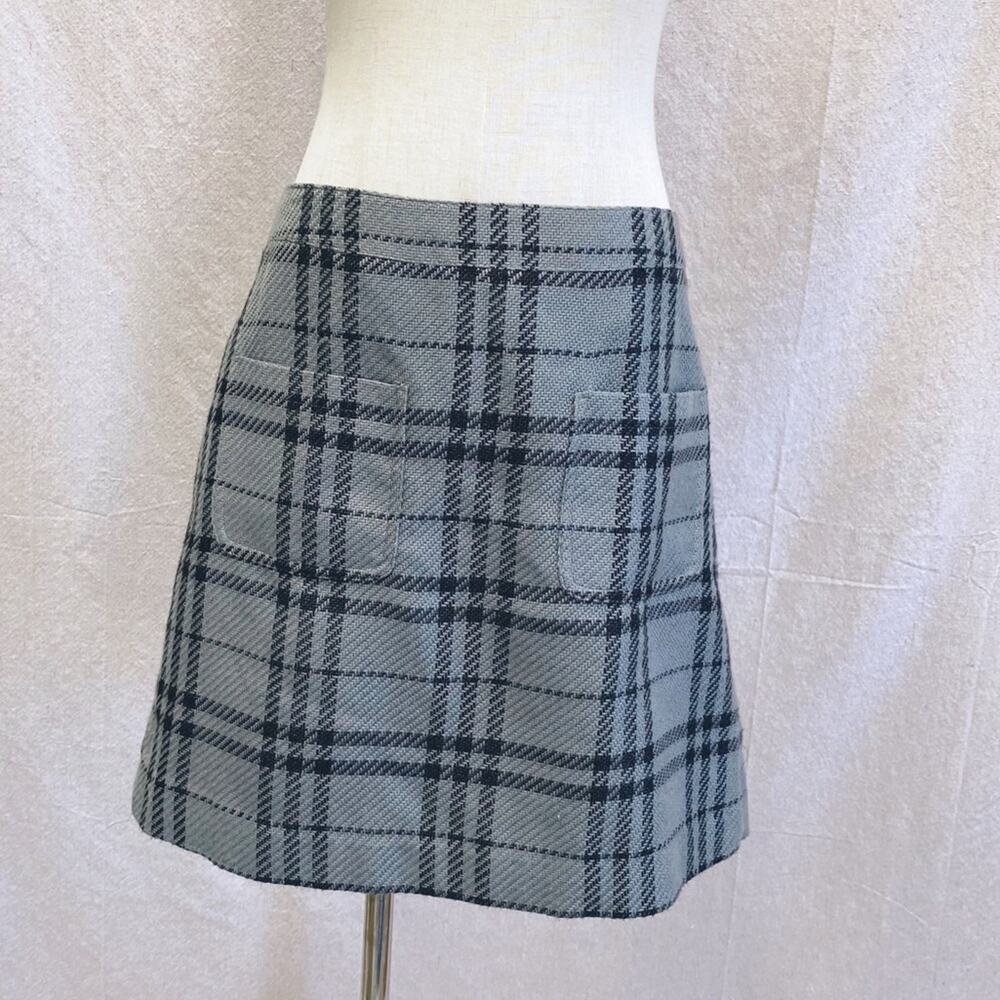 J. Crew Factory black/gray knit plaid A‎ Line mini skirt size 8